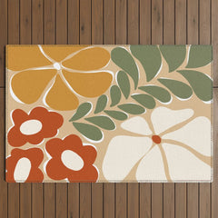 70s boho botanical flowers Outdoor Rug