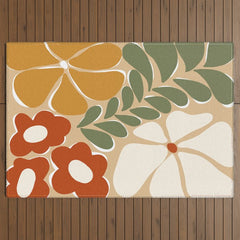 70s boho botanical flowers Outdoor Rug