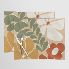 70s boho botanical flowers Placemat