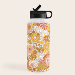 70s Floral Pattern Water Bottle