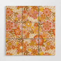 70s Floral Pattern Wood Wall Art