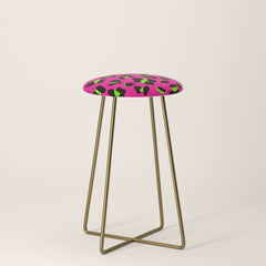 80s Neon Pink and Lime Green Leopard Stool