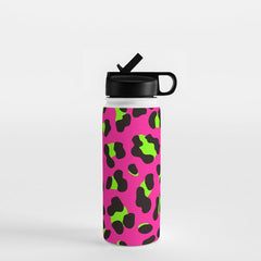 80s Neon Pink and Lime Green Leopard Water Bottle