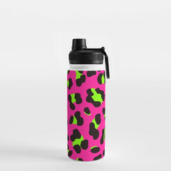 80s Neon Pink and Lime Green Leopard Water Bottle