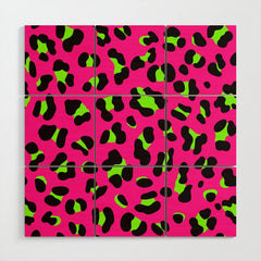 80s Neon Pink and Lime Green Leopard Wood Wall Art