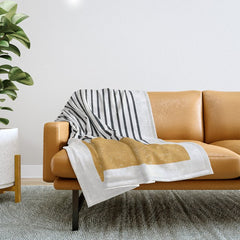 (White Background) Mid Century Modern Minimalist Rothko Inspired Color Field With Lines Geometric Style Throw Blanket