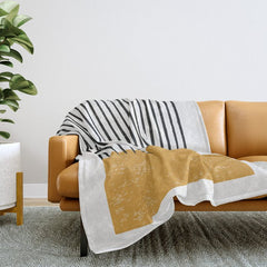 (White Background) Mid Century Modern Minimalist Rothko Inspired Color Field With Lines Geometric Style Throw Blanket
