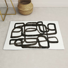 Writing On The Wall' Mid Century Modern Fun Abstract Shapes Rug