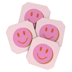 70s retro pink smiles pattern Coaster