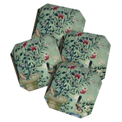 18th Century Antique Mint Chinoiserie Bird Garden Fresco 1740 Coaster