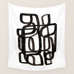 Writing On The Wall' Mid Century Modern Fun Abstract Shapes Wall Tapestry