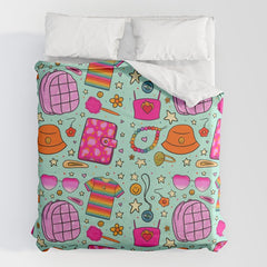 90's Things Print Duvet Cover