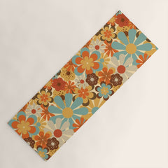 70's Retro Floral Patterned Prints Yoga Mat