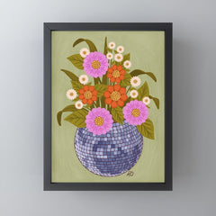 1970s Disco Ball Flower Pot Mini Art Print