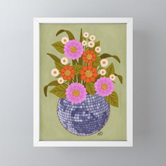 1970s Disco Ball Flower Pot Mini Art Print