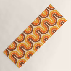 70s Retro Vintage Style Wave Pattern Autumn Brown Orange and Yellow Yoga Mat