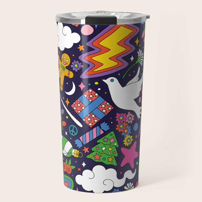 60s 70s psychedelic Modern Christmas Confetti Pattern Travel Mug