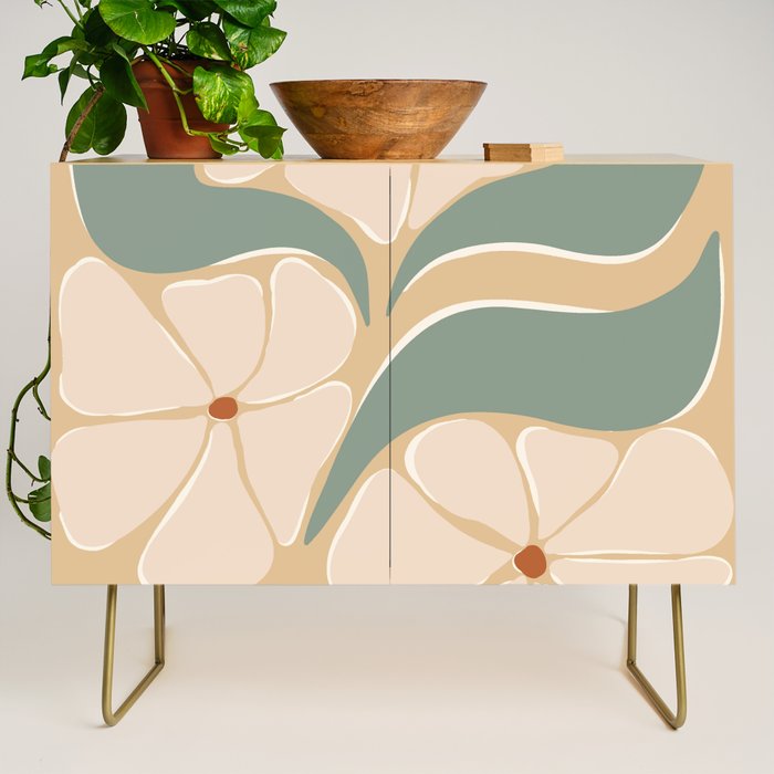 70s big flower botanical land 2 Credenza