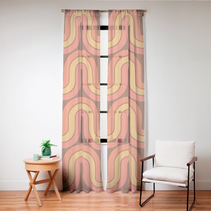 70s Retro Vintage Style Geometric Pattern Autumn Brown Orange and Yellow Window Curtain