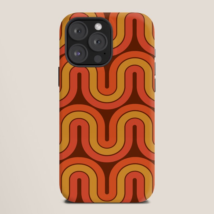 70s Retro Vintage Style Geometric Pattern Autumn Brown Orange and Yellow iPhone Case