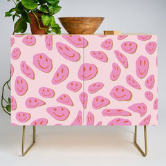 70s retro pink smiles pattern  Credenza