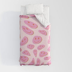 70s retro pink smiles pattern  Duvet Cover