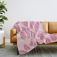 70s retro pink smiles pattern  Throw Blanket