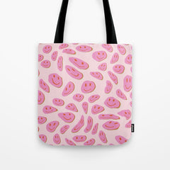 70s retro pink smiles pattern  Tote Bag