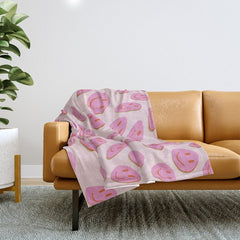 70s retro pink smiles pattern  Throw Blanket