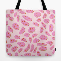 70s retro pink smiles pattern  Tote Bag