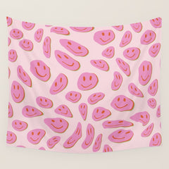 70s retro pink smiles pattern  Wall Tapestry