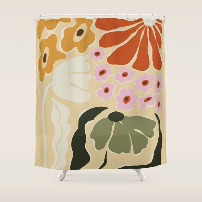 70s tropical fun flower Shower Curtain