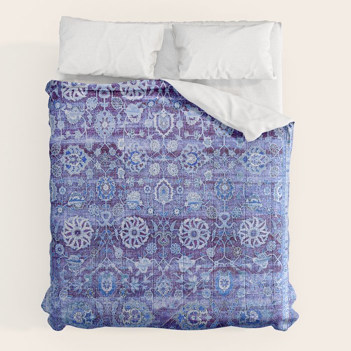 18th Century Isfahan Persian Rug Pattern in Blue Comforter
