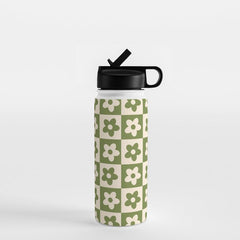 90s flowers checkers cream and green Water Bottle