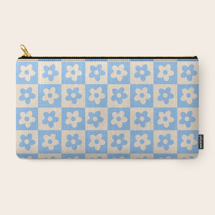 90s flowers checkers cream and blue Carry All Pouch