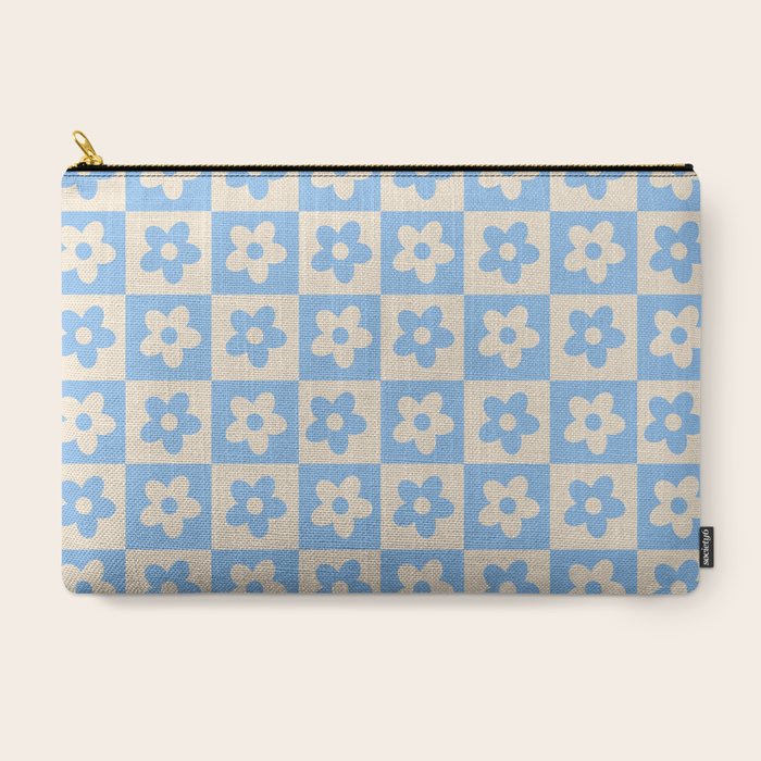 90s flowers checkers cream and blue Carry All Pouch