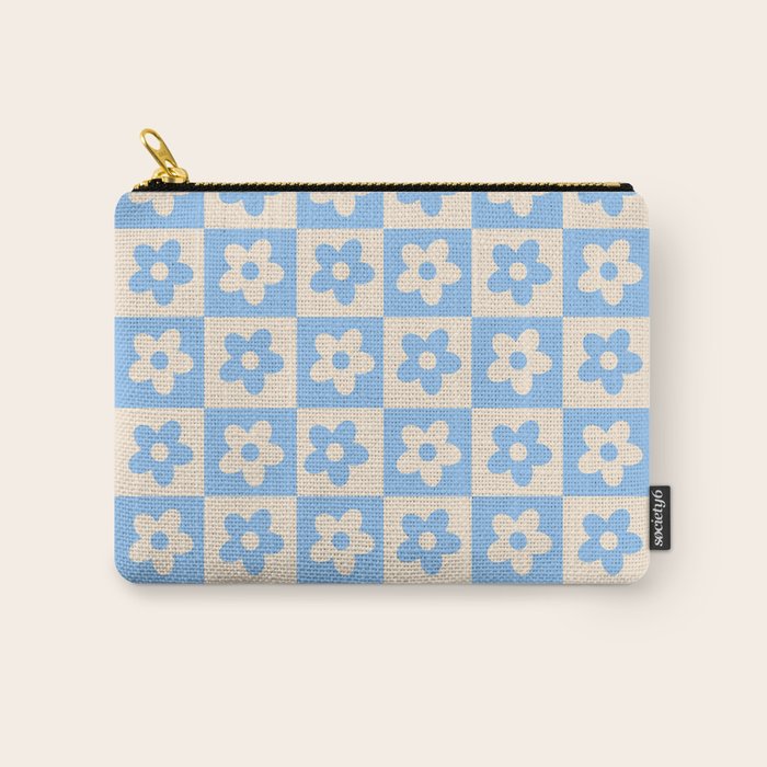 90s flowers checkers cream and blue Carry All Pouch