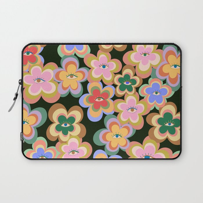 70s Evil Eye Flower Pattern in dark green Laptop Sleeve