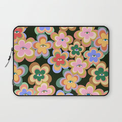 70s Evil Eye Flower Pattern in dark green Laptop Sleeve