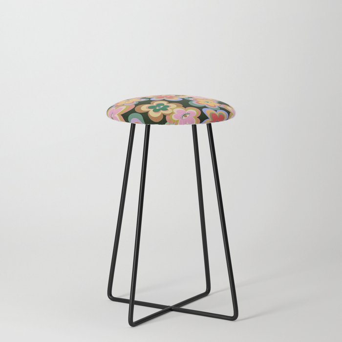 70s Evil Eye Flower Pattern in dark green Stool