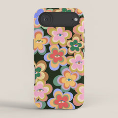 70s Evil Eye Flower Pattern in dark green iPhone Case