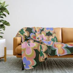 70s Evil Eye Flower Pattern in dark green Throw Blanket