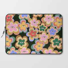 70s Evil Eye Flower Pattern in dark green Laptop Sleeve