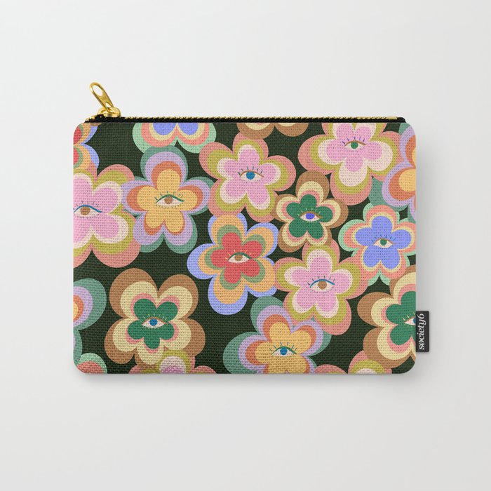 70s Evil Eye Flower Pattern in dark green Carry All Pouch