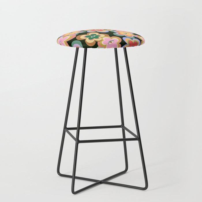 70s Evil Eye Flower Pattern in dark green Stool