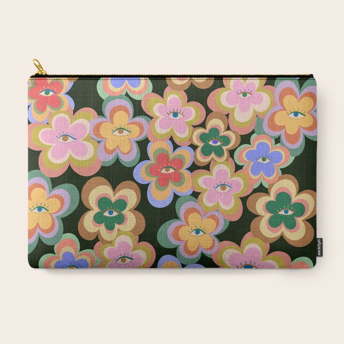 70s Evil Eye Flower Pattern in dark green Carry All Pouch