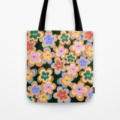70s Evil Eye Flower Pattern in dark green Tote Bag