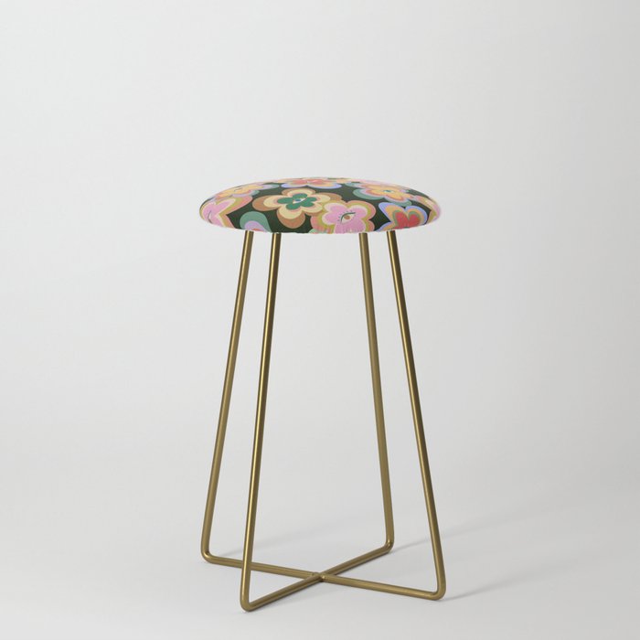 70s Evil Eye Flower Pattern in dark green Stool