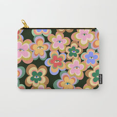 70s Evil Eye Flower Pattern in dark green Carry All Pouch