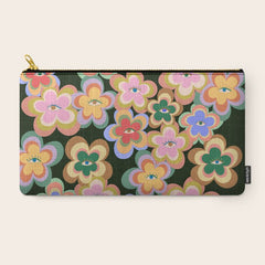 70s Evil Eye Flower Pattern in dark green Carry All Pouch